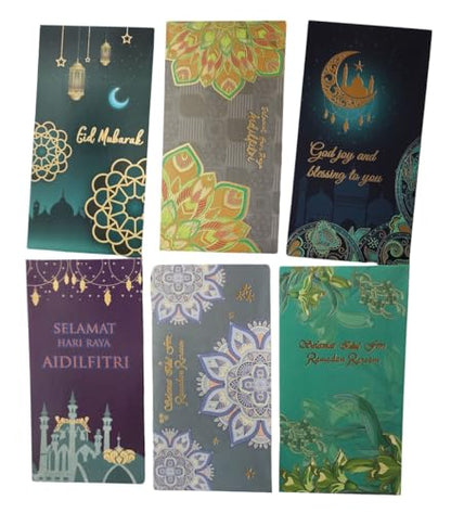 Pack 6 Islam Money Envelopes with 6 Styles AMN-456 Eid Mubarak Arabic Calligraphy Cash Holder for Kids Muslim Eidil Fitr Ramadan Gift (Color Set 2) - color: Color Set 2
