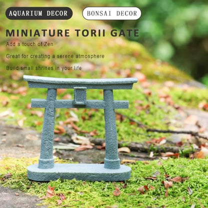 6 PCS Mini Zen Garden Accessories, Miniature Garden Bridge Foo Dogs Torii Gate Sandstone Figurines Meditation Zen Decor Japanese Fish Tank Terrarium Decorations Plant Pots Bonsai Craft Decor (M) - style: Garden