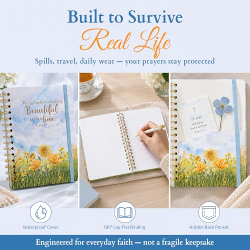 Hardcover Blank Christian Notebook – 140 Pages – Eccles. 3:11 | Lined Pages with Bible Verse Cover – Inspirational Writing Spiral Notebook for Bible Study and Prayer, Ecclesiastes 3:11 - color: Light Blue
