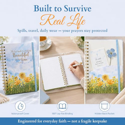 Hardcover Blank Christian Notebook – 140 Pages – Eccles. 3:11 | Lined Pages with Bible Verse Cover – Inspirational Writing Spiral Notebook for Bible Study and Prayer, Ecclesiastes 3:11 - color: Light Blue