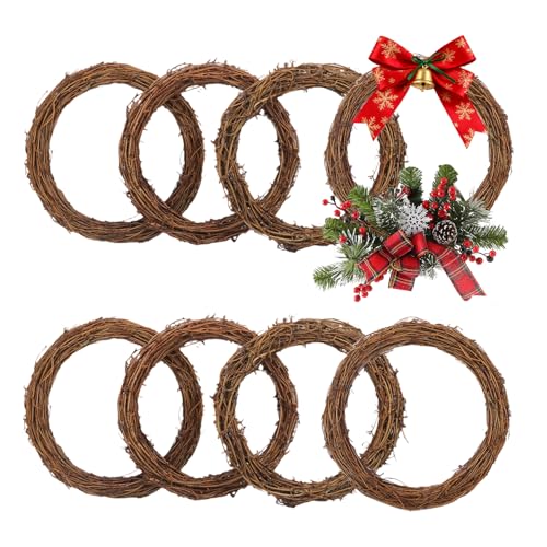 8 Pcs 10 Inch Natural Grapevine Wreath, Natural Rattan Wreath,Hand-Woven 10 Inch Vine Branch Wreaths, Perfect for DIY Crafts, Christmas Decorations, and Wedding Supplies - size: 8 Pcs 10 Inch