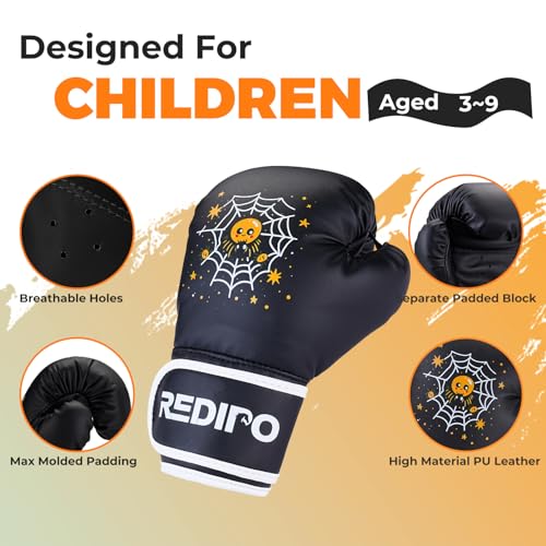 Kids Boxing Gloves, Youth Boxing Training Gloves for Kids 3-9 Year Boys and Girls, 4&6OZ Fighting Gloves, Punching Bag Kickboxing Thai Mitts MMA Training Sparring Gloves - color: Black, size: 6OZ