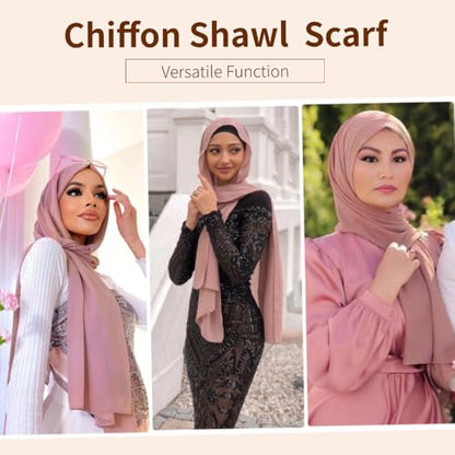 Chiffon Scarf for Women Lightweight Breathable Sunscreen Soft Solid Hijab Scarf for Daily & Muslim Wear - color: Light Rose Pink Chiffon Scarf