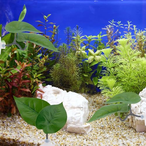 6pcs Double Layer Betta Leaf Hammock, Realistic Plastic Big & Small Leaf Fish Tank Decor with Suction Cups Branches Aquarium Plants for Betta Fish Resting Bed Spawning Ground - style: Style B