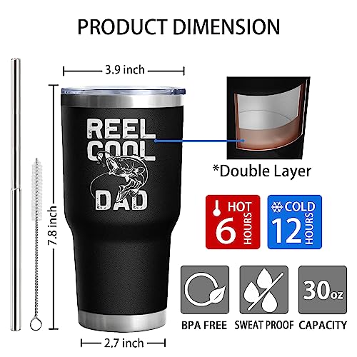 Fishing Gifts for Dad Men 30 oz REEL COOL DAD Tumbler Cups with Fish American Flag Design Father's Day Christmas Fishing Gifts for Dad Grandpa Stainless Steel Insulated Water Bottle With Lid - color: DAD-Fishing-01