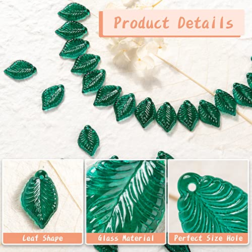 LiQunSweet 100 Pcs Green Leaf Charm Transparent Baking Painted Glass Tiny Pendants with Hole for Earring Bracelet Necklace Jewelry Making DIY Craft - 22.5x14.5mm - color: Leaf Green Charms_22.5x14.5mm