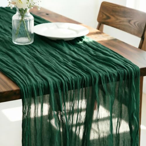 LINXTAR Emerald Green Cheesecloth Table Runner 120 Inches 10Ft Gauze Summer Boho Table Runner for Wedding Tea Party Baby Shower Bridal Birthday Home Decoration - color: Emerald Green, size: 10ft