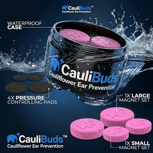 CauliBuds™ Cauliflower Ear Magnet - Premium Silicone Ear Magnets Cauliflower Ear - Pressure Earrings Magnetic Ears - Treatment in BJJ, Wrestling, MMA, & Rugby - Cauliflower Ear Draining Kit (Pink) - color: Pink