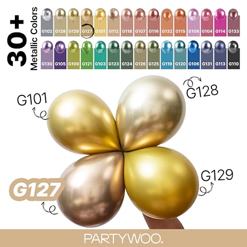 PartyWoo 메탈릭 골드 풍선 128피스 다양한 사이즈 45.7cm(18인치), 30.5cm(12인치), 25.4cm(10인치), 12.7cm(5인치) 크롬 골드 풍선 아치 키트 화환 생일 졸업 베이비 샤워 웨딩 처녀 파티 장식 골드-G127 - color: 골드-g127