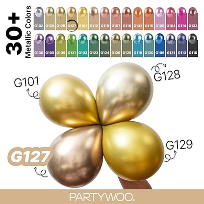 PartyWoo 메탈릭 골드 풍선 128피스 다양한 사이즈 45.7cm(18인치), 30.5cm(12인치), 25.4cm(10인치), 12.7cm(5인치) 크롬 골드 풍선 아치 키트 화환 생일 졸업 베이비 샤워 웨딩 처녀 파티 장식 골드-G127 - color: 골드-g127