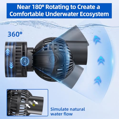 FREESEA Magnetic Wave Maker for Aquarium: 1s Mounts on 15mm Glass Secure | 6W 1050GPH 180°Adjustable Powerful Head Help Eliminate Dead Spots - Improve Water Quality for 40-100 Gallon Fish Tan - size: 1050 GPH (Black)