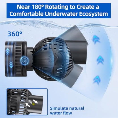FREESEA Magnetic Wave Maker for Aquarium: 1s Mounts on 15mm Glass Secure | 6W 1050GPH 180°Adjustable Powerful Head Help Eliminate Dead Spots - Improve Water Quality for 40-100 Gallon Fish Tan - size: 1050 GPH (Black)