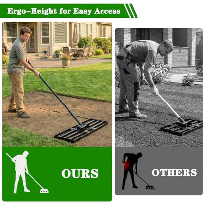 Lawn Leveling Rake 30x10 inch - Professional Ground Leveler for Soil & Sand, 6.5FT Ergonomic Long Handle Landscape Rake for Garden, Backyard, Top Dressing , Black - size: 30x10inch-6.5FT