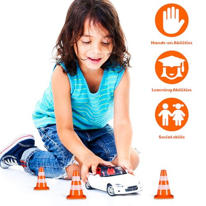 STOBOK 14Pcs Mini Traffic Cones Small Cones Tiny Simulation Road Parking Signs Plastic Traffic Roadblock Toy Educational Construction Party Favors for Kids