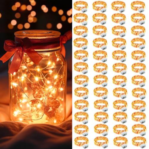 AIKEI 48 Pack LED Fairy Lights Battery Operated, Mini String Lights Waterproof 7ft 20 Led Firefly Starry Lights for Wedding Party Bedroom Garden Christmas Decoration Orange - color: Orange, size: 48 Pack