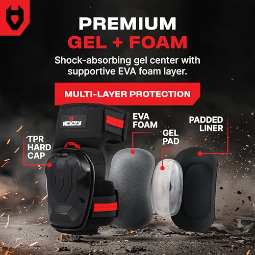 NoCry Professional Work Knee Pads for Men Construction with Ankle Support and Heavy Duty Anti-Slip Cap — Foam Cushion and Extra Thick Gel Padding — Reinforced Thigh & Shin Straps - style: Improved