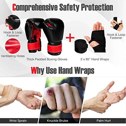 GYMAX Punching Bag for Kids, Pre Filled Kids Punching Bag with Boxing Gloves, Hand Wraps & Carry Bag, Hanging Heavy Punching Bag for Kids MMA Kick Boxing Muay Thai Taekwondo Karate Workout