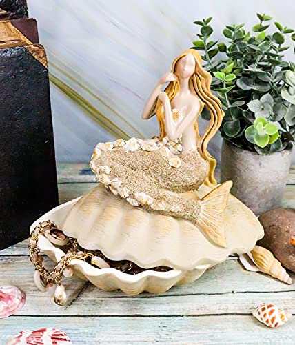 Ebros Gift Sand Brown Abstract Mermaid Sitting On Giant Sea Shell Jewelry Box Figurine With Sea Shell Ornaments 7" High Nautical Ocean Mermaids Siren Of The Seas Home And Bathroom Decorative Statue