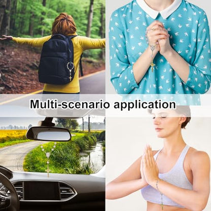 Car Rosary for Rearview Mirror, Pink Car Rosary Small with Cross Pendant Charm Ornament Purple Mini Religious Hanger Gift Catholic Hanging Wedding Women Accessories for Vehicle Rear View Mirror