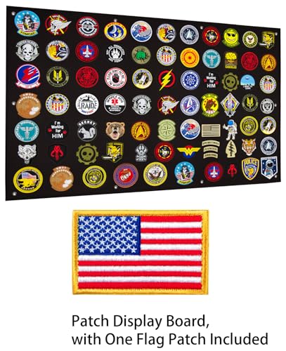 Tactical Patch Display Panel Holder Board for Military Army Combat Morale Uniform Hook and Loop Emblems, 43 Inches x 27.5 Inches (Large), with 1 Flag Patch Included - color: Black, Large