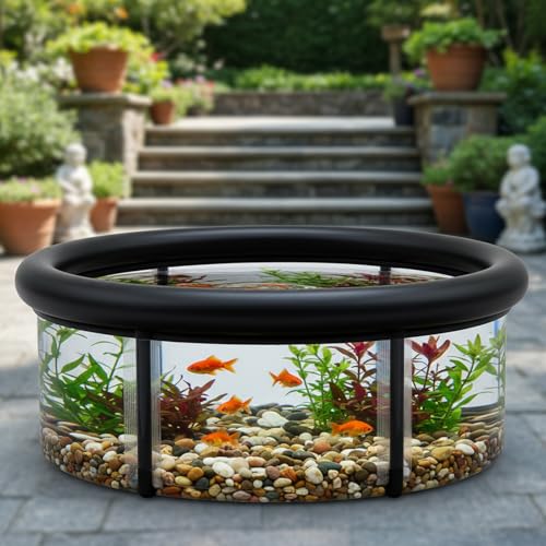 DoubleFill Pop up Pond, 27.6 x 11.81 Inch Pop up Inflatable Pond Kit Outdoor Indoor Aquarium Water Feature Container with Aeration Pump Above Ground Backyard Patio Garden Decoration