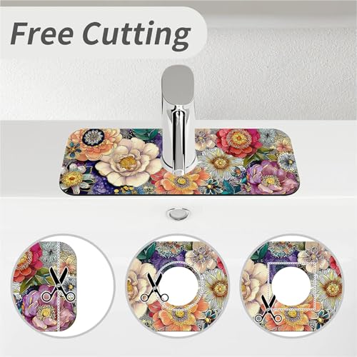 Kitchen Sink Splash Guard Flowers In 1 Faucet Mat Sink Gadgets Super Absorbent Fast Drying Mat Drip Catcher For Kitchen Bathroom Sink Mat Dish Drying Mat Bathroom 15" X 5.5" - color: Flowers in various colors-1