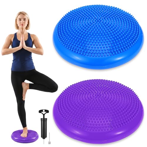 2PCS Balance Disc Inflated Wobble Cushion, 13.8 Inch Wiggle Seat & Balance Pad with Hand Pump for Sensory Exercise, Men Women Exercise Office Home Chair