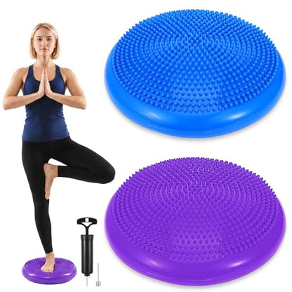 2PCS Balance Disc Inflated Wobble Cushion, 13.8 Inch Wiggle Seat & Balance Pad with Hand Pump for Sensory Exercise, Men Women Exercise Office Home Chair