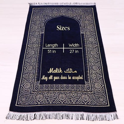 IEF Personalized Prayer Mat Quran Bead Set Eid Gifts, Muslim Wedding Gifts Birthday Gifts for Men, Father's Day Gifts, Prayer Rug Pearl Prayer Beads Arabic Quran (Navy Blue) - color: Navy Blue