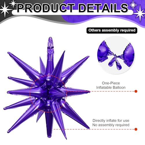 9Pcs Purple and Black Star Balloons, Large Spike Foil Balloons Party Decor - color: Black + Dark Purple