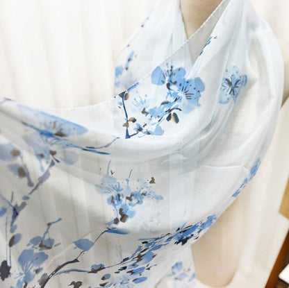 Xyueanlo Women's Chiffon Scarf Lightweight Scarves Fashion Elegant Floral Print Scarfs Shawls - color: Little Plum Blossom Blue