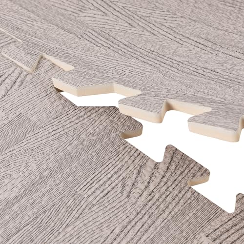 25 Pcs Wood Grain Floor,Thick Printed Foam Tiles, Patchwork Foam Mat, Foam Interlocking Tiles Mat, Exercise Puzzle Floor Mat Interlocking Tiles EVA &PE Foam 24''L x24''W (Grey, 24'' x24'') - color: Grey