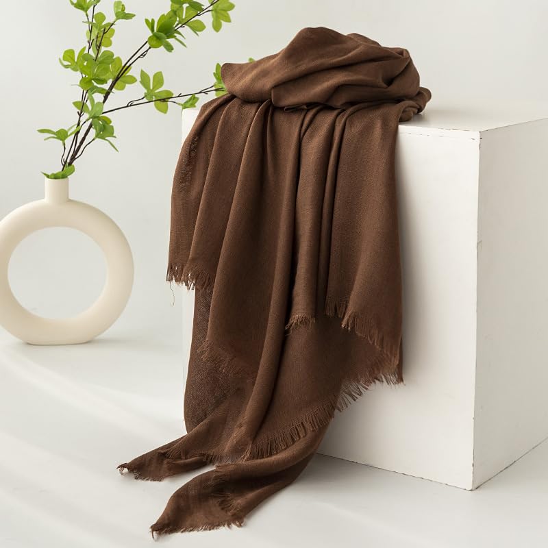 Women Summer Scarfs Large Long Lightweight Linen Beach Gauze Shawl Wrap 75”×40” - color: Brown