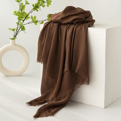 Women Summer Scarfs Large Long Lightweight Linen Beach Gauze Shawl Wrap 75”×40” - color: Brown