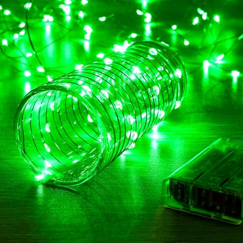 Ariceleo 1 Pack 16.4ft Battery Operated String Lights with Timer, Green with Synchronized Twinkle Mode, Fairy Lights Battery Powered, 50 LEDs, Idea for Christmas Bedroom Party Wedding - color: Green, size: 1 Pack-Upgrade