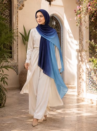 Gradient Dual Color Scarf，Elegant Ombre Headwraps Hijab, Modal Cotton Feel Lightweight Sunscreen Shawls for Women - color: 1#navyblue