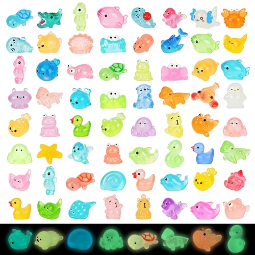 100pcs Mini Resin Ocean Animals Glow in the Dark | 70 styles mini sea creatures mini ocean animals figures for micro fairy garden, DIY fish tank, landscape, aquarium ornaments - color: Multicolored 100pcs Ocean Animals