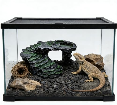 M2cbridge Reptile Hide Resting Step Ledge Cave Hideout Turtle Basking Platform – Great for Reptiles, Amphibians, and Fish (Black Step Ledge) - style: Black Step Ledge