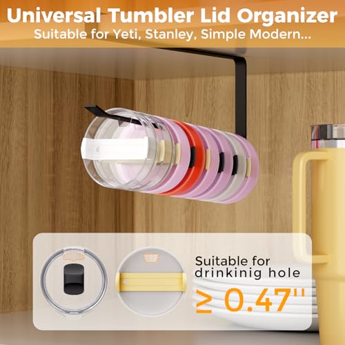 Quehun Tumbler Lid Organizers, Ample Lid Capacity Up to 15 Lids, No Adhesive No Drill Tumbler Lid Organizer Holder Inside Cabinet, Space-Saving Tumbler Cup Lid Holder Organizer