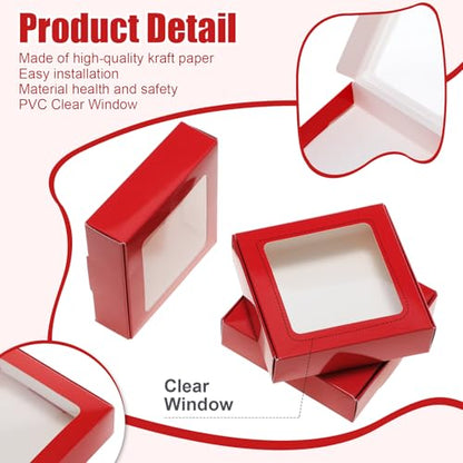 Zonon 30 Pcs Kraft Paper Boxes with Window 4.13 x 4.13 x 1.18 Inch Candy Packaging, Small Gift Boxes, Soap holder, Mini Treat Packaging for Bakery Chocolate Jewelry Display (Dark Red) - color: Dark Red