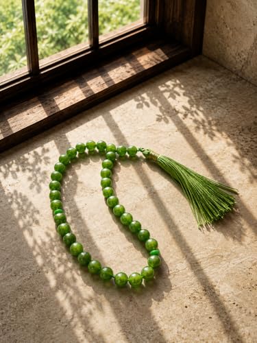 Real Stone Tasbih Prayer Beads 33 Beads – Green Islamic Misbaha Subha – Muslim Prayer Beads for Eid Ramadan Hajj Umrah