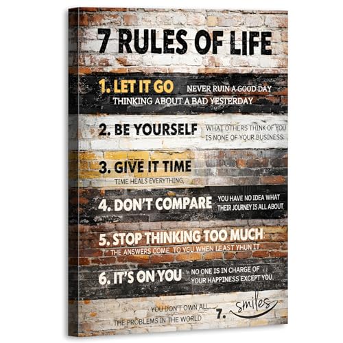 7 Rules of Life Wall Art Motivational Picture for Living Room Rules Sign Wall Decor Rustic Positive Affirmations Canvas Prints Painting Inspirational Quotes Artwork for Home Bedroom Decorations 16x24” - color: 7 Rules 02, size: 16"L x 24"W