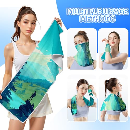 Cooling Sports Towel 39"X11.8" Cold Feeling Towel for Gym Fitness Running Yoga Microfiber Soft Quick Drying Breathable Lightweight Camping Towel Summer Hiking Climbing Workout Essentials(Climbing) - color: Green
