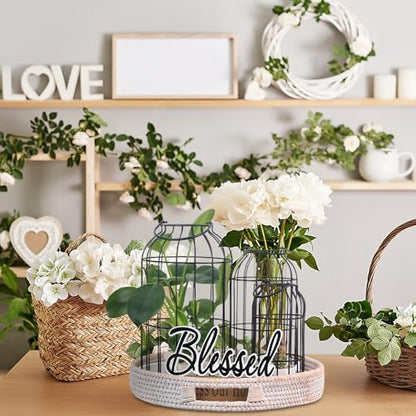 Rustic Farmhouse Lantern Decor Set of 3 Lanterns Decorative Indoor and Outdoor, Fireplace Mantle or Kitchen Dining Table - Modern Upscale Beauty for Home