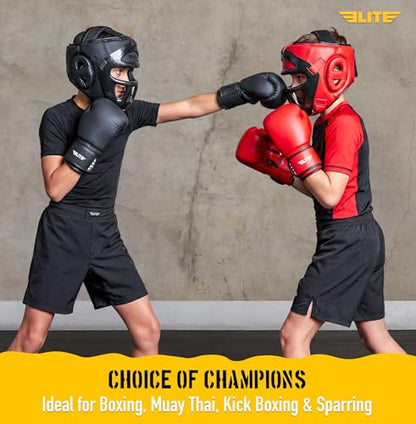Elite Sports Best Kids Boxing Headgear Youth Wrestling Headgear for Age 4 to 13 Year MMA Kickboxing Muay Thai BJJ Karate Head Guard for Boys Girls (Black) - size: Small