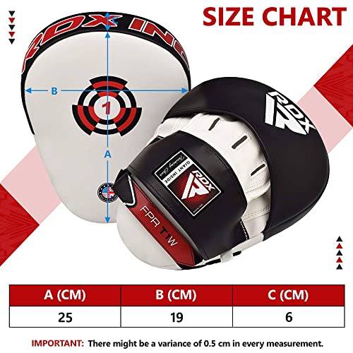 RDX Boxing Pads Focus Mitts, Maya Hide Leather Curved Hook and Jab Target Hand Pads, Great for MMA, Kickboxing, Martial Arts, Muay Thai, Karate Training, Padded Punching, Coaching Strike Shield - color: White