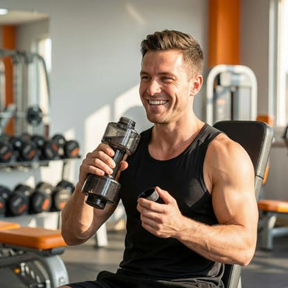 BDumbbell Shaped Sports Water Bottle Durable Plastic Gym Water Kettle For Fitness Outdoor And Daily Use - color: black
