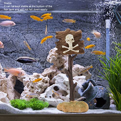 GLOGLOW Aquarium Decor, Resin Skeleton Warning Sign Ornament for Fish Tank Accessories with Unique Theme Design for Aquatic Plants and Creative Underwater Scenes
