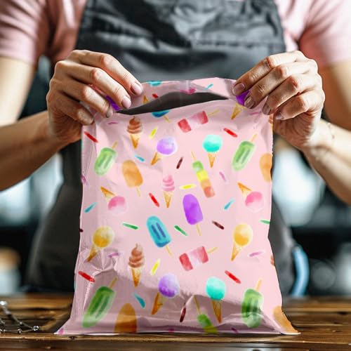 10x13 (100) Ice Cream Treats Summer Designer Poly Mailers Waterproof Self Sealing Tear Resistant Polymailers Shipping Envelopes Premium Printed Bags For Small Businesses - color: Ice Cream, size: 10x13