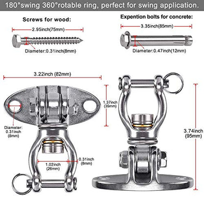 SELEWARE Silent Bearing Swivel Swing Hanger Stainless Steel Swing Hook Ceiling Mount Swing Bracket for Aerial Yoga Silks Swing Chair Heavy Bag Swing Set Indoor Outdoor - color: 360° Bearing Swing Hanger ( 1 Pack )